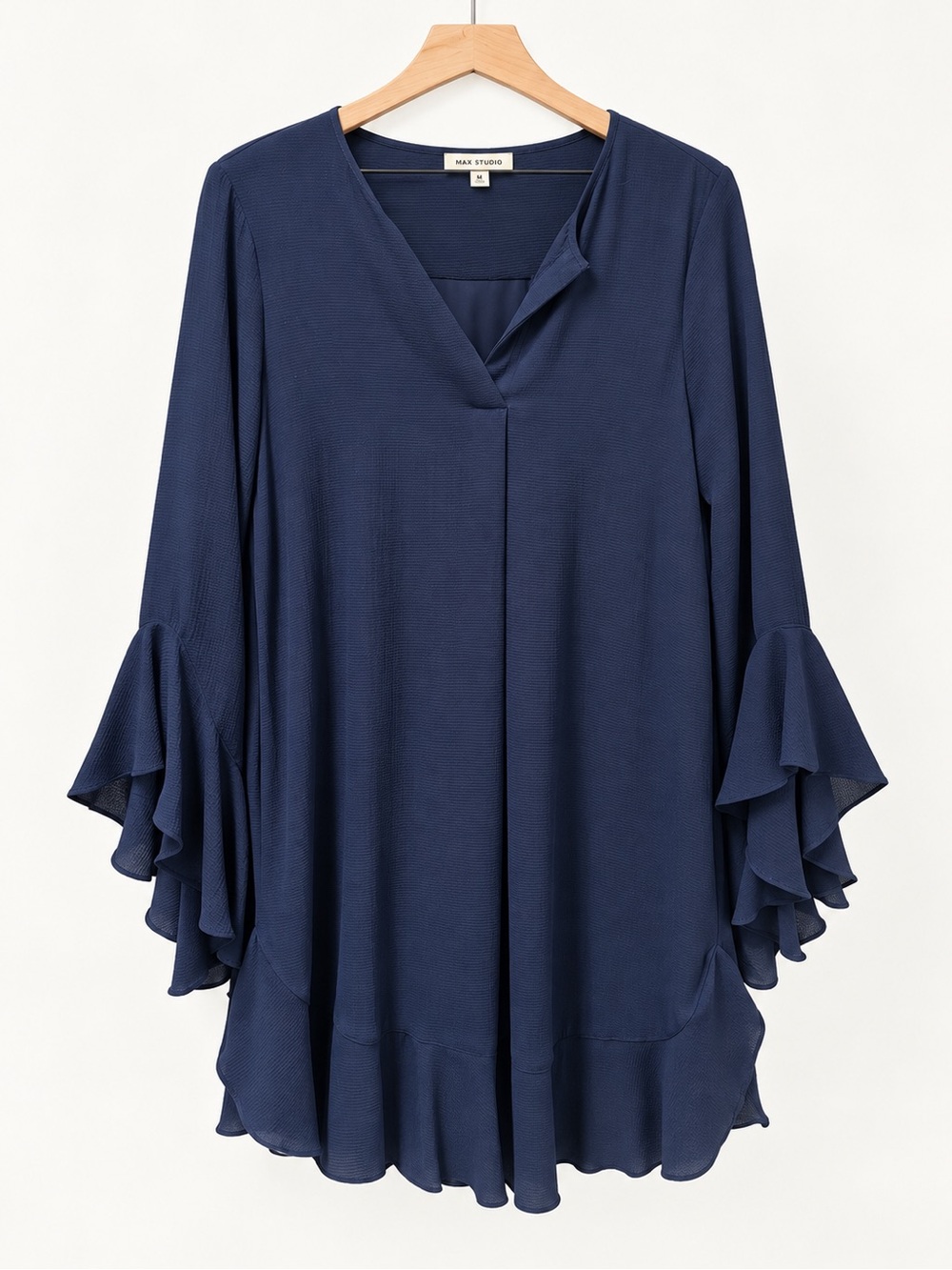Max Studio Navy Ruffle Bell Sleeve Shift Dress Size